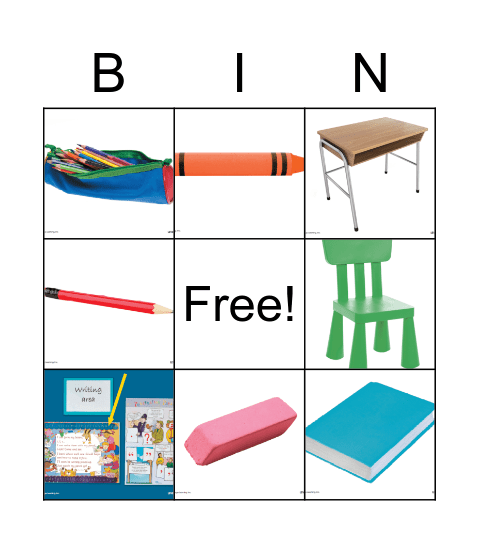 School Supplies Bingo Card