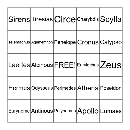 Odyssey Bingo Card