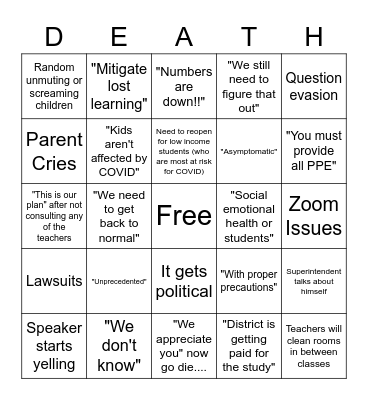 School Board Bingo Card