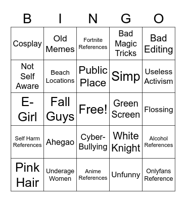 TikTok Cringe Bingo Card