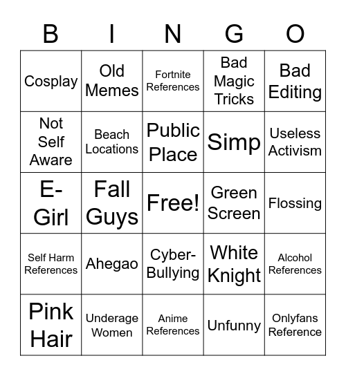 TikTok Cringe Bingo Card