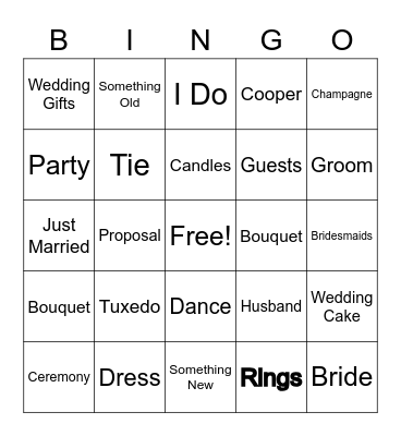 Alyssa's Bridal Shower Bingo Card