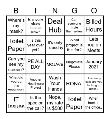 Mojave 2020 Bingo Card