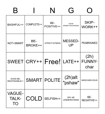 ASL Unit  10.1 & 10.4 Bingo Card