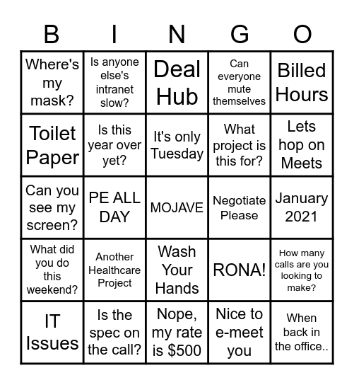 Mojave 2020 Bingo Card