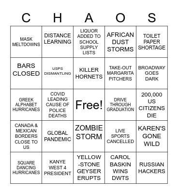 2020 BINGO CARD Bingo Card