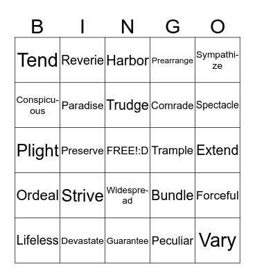 Vocabulary Bingo Card