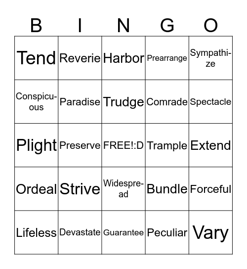 Vocabulary Bingo Card