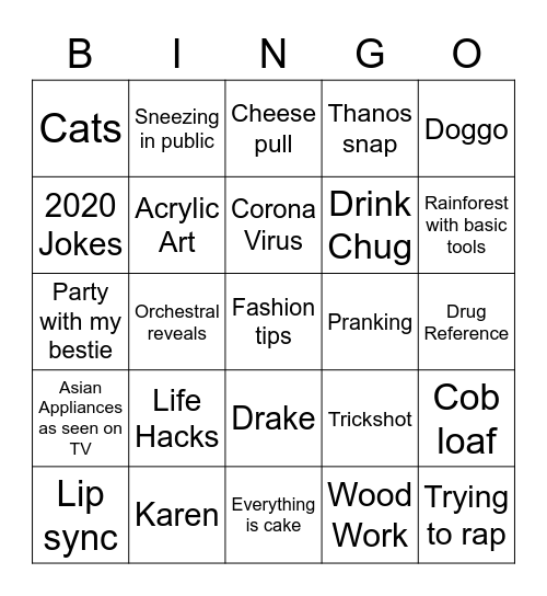 Unironic Tic-toc trends Bingo Card