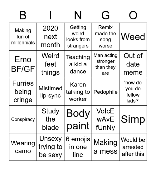 Cringe TikTok BINGO Card