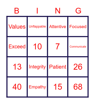 Customer Service Week 2020 Bingo Card