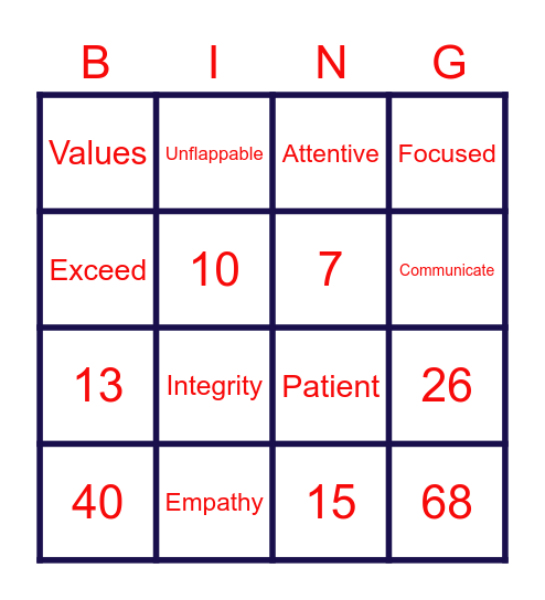 Customer Service Week 2020 Bingo Card