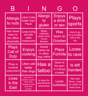 Get To Know You Bingo Card