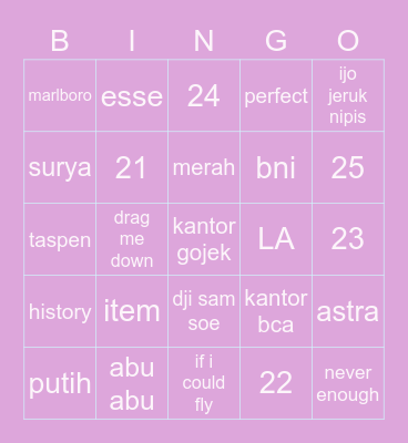 igu Bingo Card