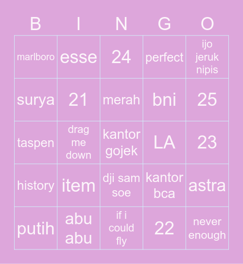 igu Bingo Card