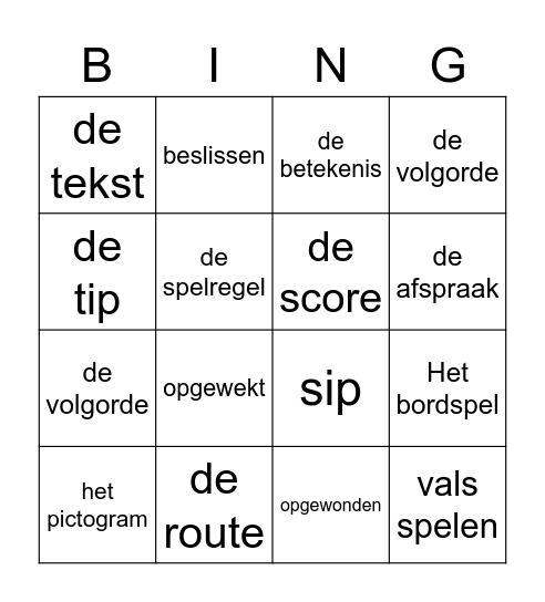 Woordenschat Bingo Card