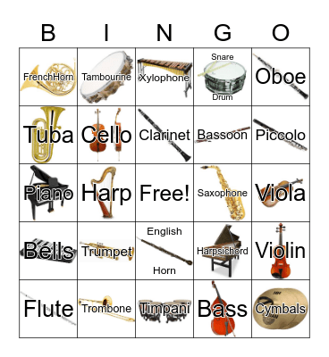 Musical Instruments Bingo Card