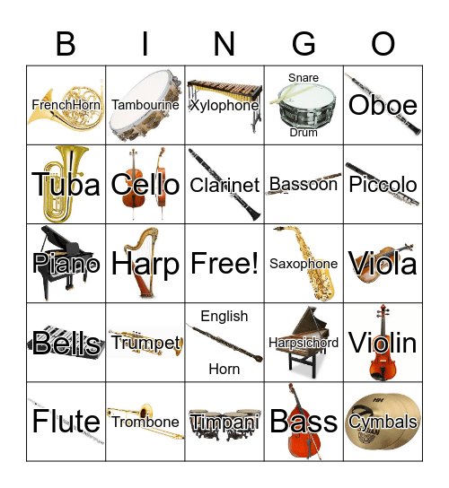 Musical Instruments Bingo Card