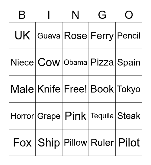 BINGO BINGO Card
