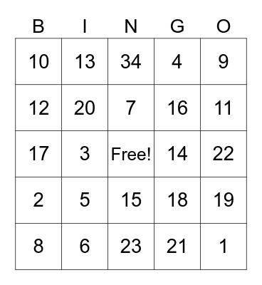 MATH FACTS BINGO Card