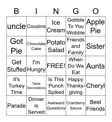 Family & Friends  Bingo Card