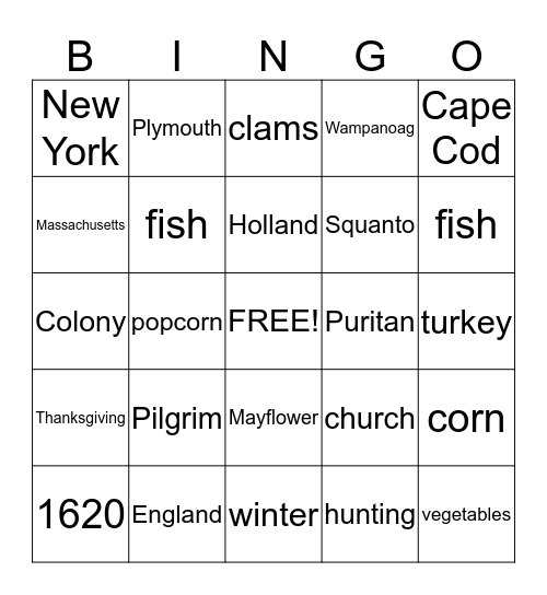 Pilgrim Bingo Card