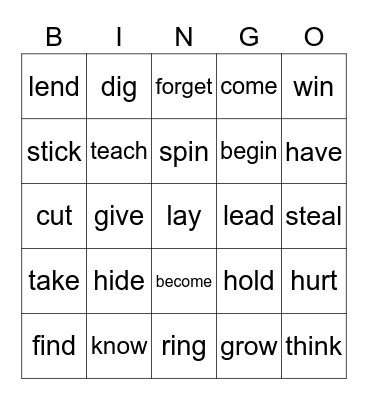 Irregular Verbs Bingo Card