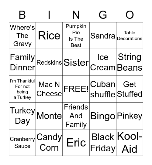 Family & Friends  Bingo Card