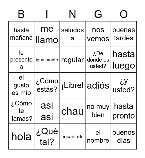 Greetings and Goodbyes Bingo Card