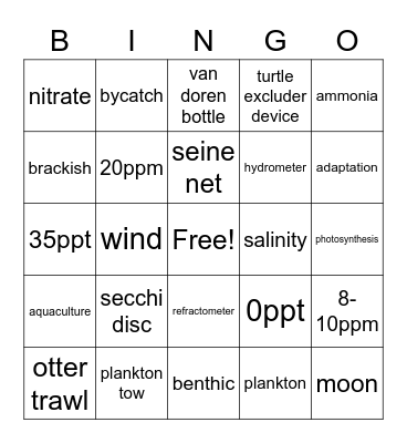 Chapter 1 Marine Biology Bingo Card