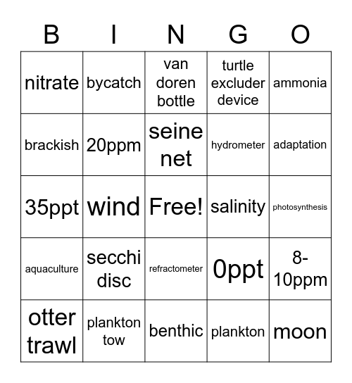 Chapter 1 Marine Biology Bingo Card