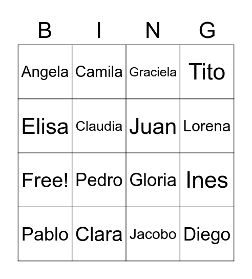 Spanish Name Bingo - 8th hour Bingo Card