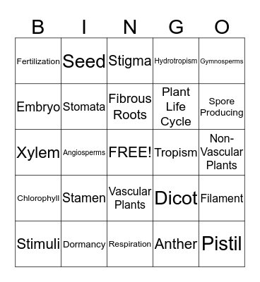 Plant Bingo Card