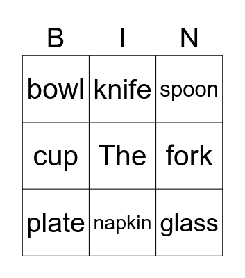 Setting The Table Bingo Card