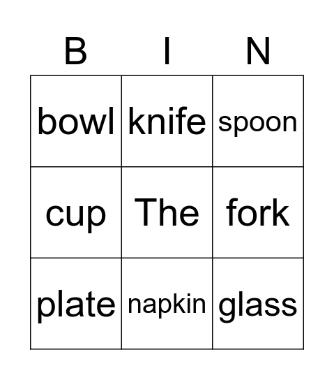 Setting The Table Bingo Card
