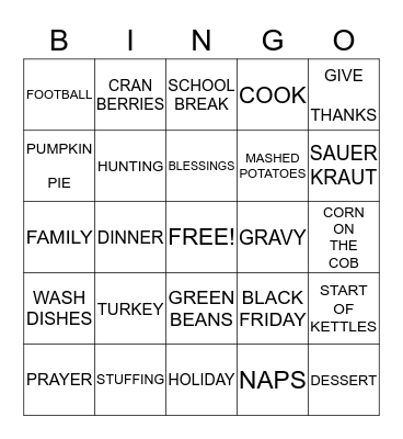 THANKSGIVING Bingo Card
