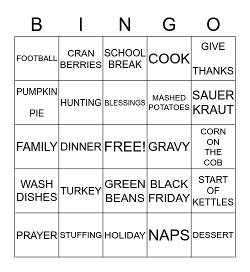 THANKSGIVING Bingo Card