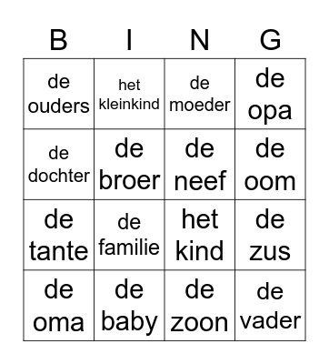 de familie Bingo Card