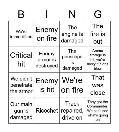 Tank bingo Card