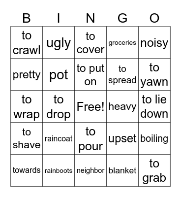 General Kids Vocab Bingo Card