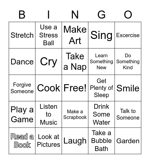 Coping Skills Bingo Card