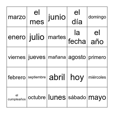 El Calendario Bingo Card