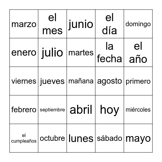 El Calendario Bingo Card