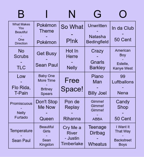 SPiN's Music Bingo! Round 2 Bingo Card