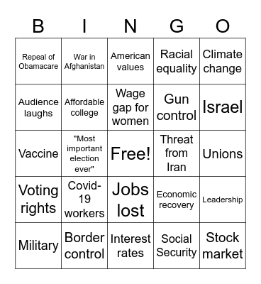 Presidential Debate Bingo Card