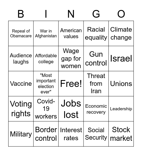 Presidential Debate Bingo Card