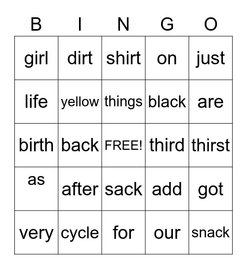 Spelling Week 4 Bingo Card