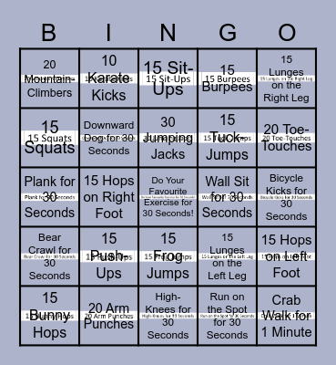 Fitness Bingo! Bingo Card