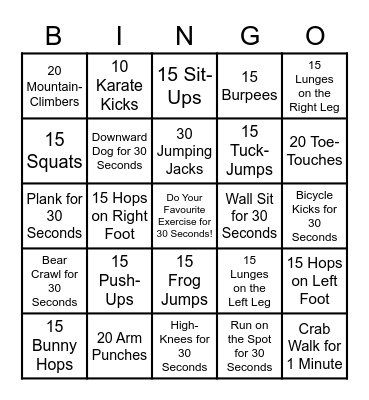 Fitness Bingo! Bingo Card