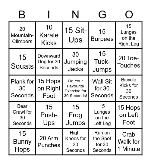 Fitness Bingo! Bingo Card